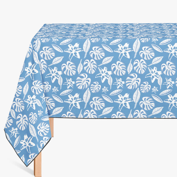 Mantel de Hule Tropical leaves and lily flower blue