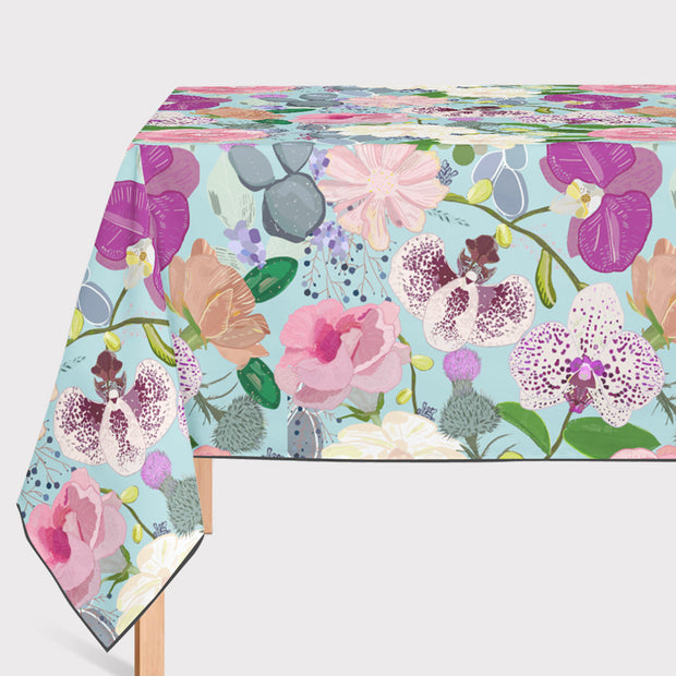 Mantel de Hule Orchid succulent and roses colorful pattern