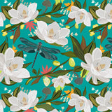 Mantel de Hule Magnolia Tree, Flowers and Dragonfly