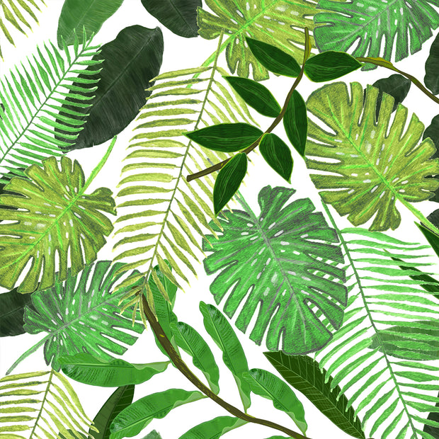 Papel Mural Green Tropical Watercolor Leaves Pattern
