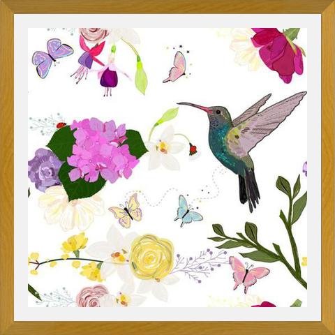 Cuadro Hummingbird and Flowers. Hydrangea, Vanilla, fuchs