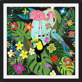 Cuadro Tropical flowers and birds. Vibrant colored botani