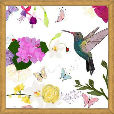 Cuadro Hummingbird and Flowers. Hydrangea, Vanilla, fuchs