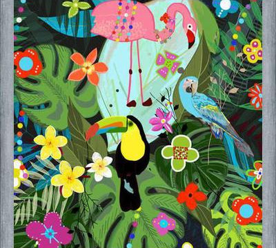 Cuadro Tropical flowers and birds. Vibrant colored botani