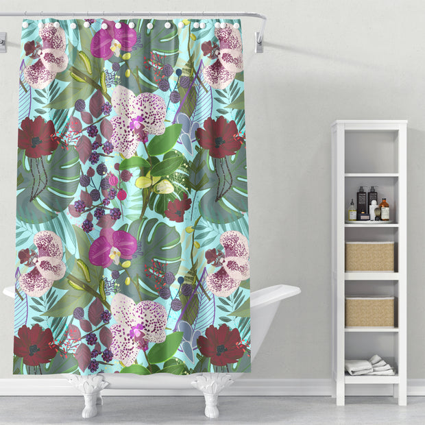 Cortina de Baño Orchid and Cosmos Flower Botanical Floral Pattern