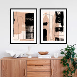 Set de Cuadros Abstracto Beige Blanco y Negro