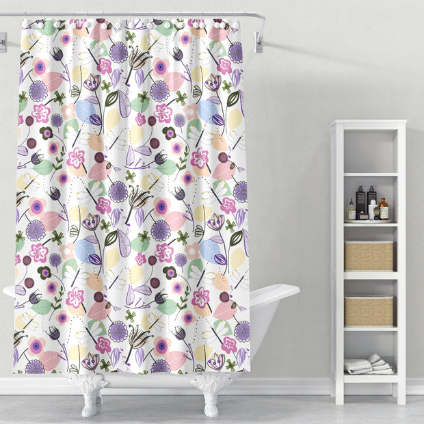 Cortina de Baño Abstract Flowers and Dragonfly Pastel Colored Floral Spring Pattern