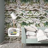 Papel Mural WATERCOLOR MOUNTAINS GOLD GREEN