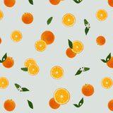 Mantel de Hule Orange, Leaves, Flowers and Slice