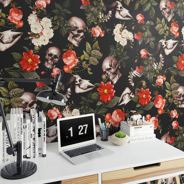 Papel Mural Skull and Floral