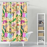 Cortina de Baño ORCHID, ALSTROEMERIAS AND CUTE HUMMING BIRDS