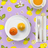 Mantel de Hule LEMON, LEMON SLICE AND LEAVES LILAC