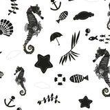 Mantel de Hule SEAHORSE AND SEA PLANTS BLACK WHITE