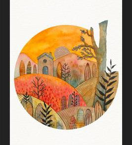 Cuadro Circular watercolor landscape 2