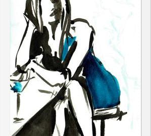 Cuadro mujer sentada de azul