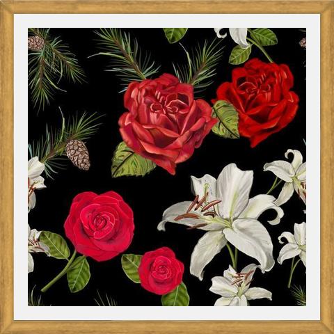 Cuadro Red Rose, Lily and Pine