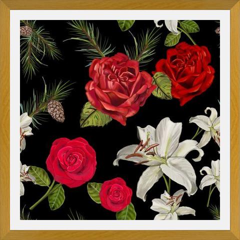 Cuadro Red Rose, Lily and Pine