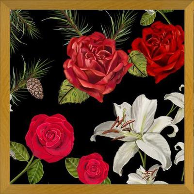 Cuadro Red Rose, Lily and Pine