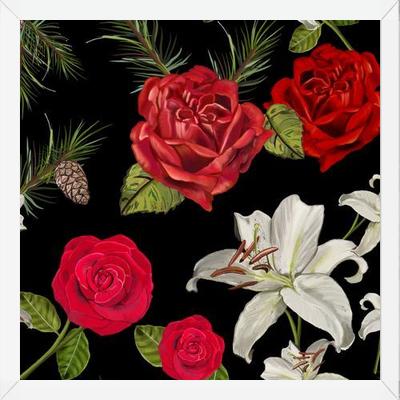 Cuadro Red Rose, Lily and Pine
