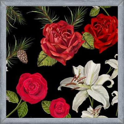 Cuadro Red Rose, Lily and Pine