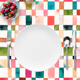 Mantel de Hule Watercolor Checker Orange Green