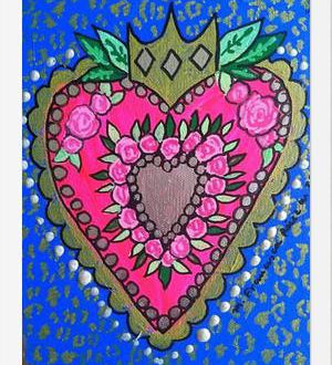 Cuadro Corazón fondo azul y animal print