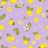 Mantel de Hule LEMON, LEMON SLICE AND LEAVES LILAC