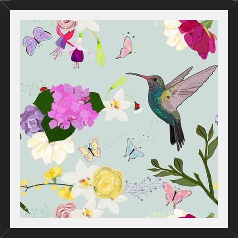 Cuadro Hummingbird and Flowers. Hydrangea, Vanilla, Fucis