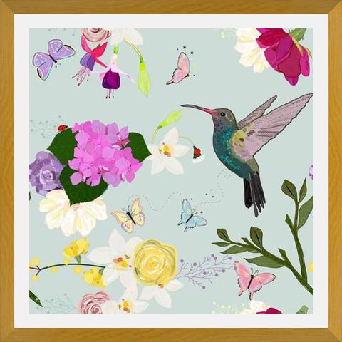 Cuadro Hummingbird and Flowers. Hydrangea, Vanilla, Fucis