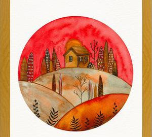 Cuadro Circular watercolor landscape