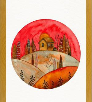 Cuadro Circular watercolor landscape