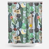Cortina de Baño Succulents, moon and stars pattern