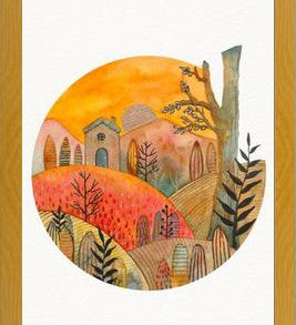 Cuadro Circular watercolor landscape 2