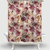 Cortina de Baño Autumn Peonies and roses Burgundy Beige