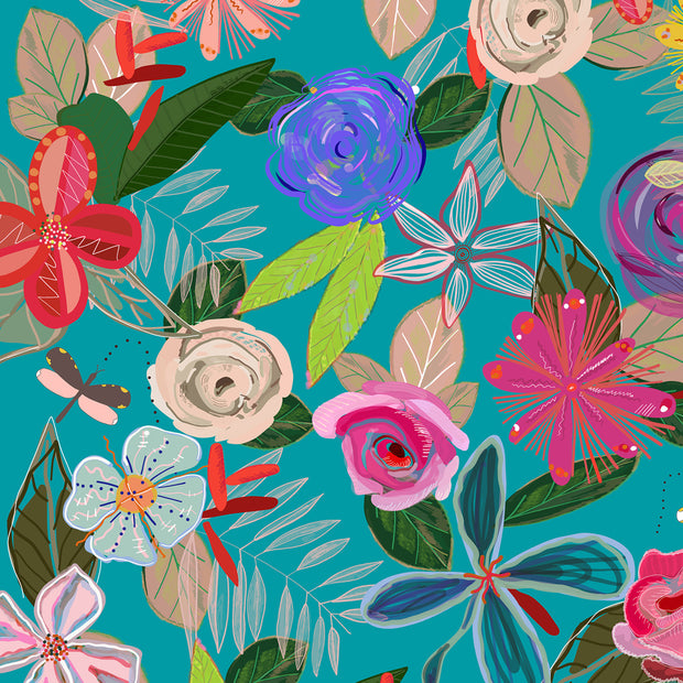 Mantel de Hule Vivid Colorful Botanical Flowers Pattern
