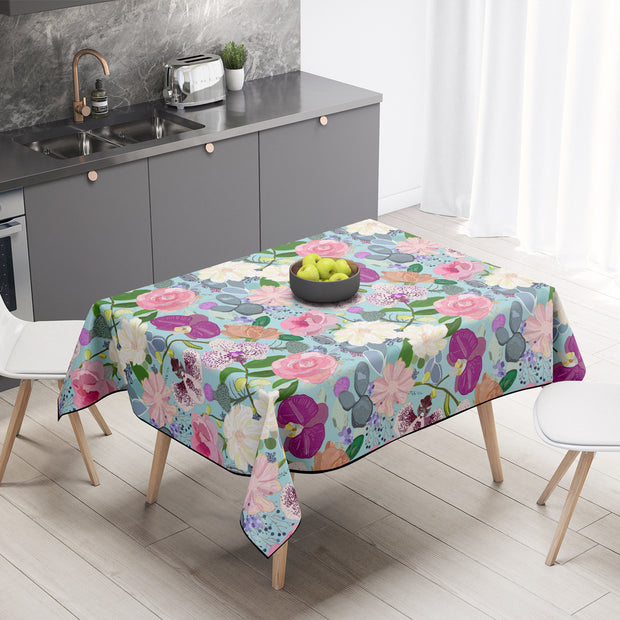 Mantel de Hule Orchid succulent and roses colorful pattern