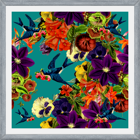 Cuadro Spring Swallow Floral Teal