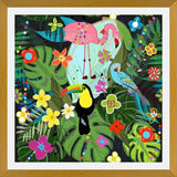 Cuadro Tropical flowers and birds. Vibrant colored botani