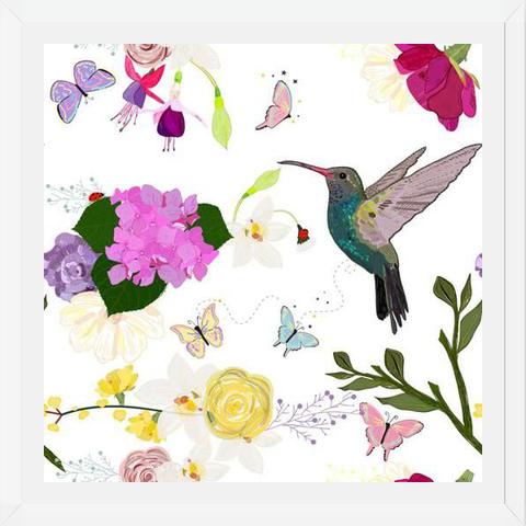 Cuadro Hummingbird and Flowers. Hydrangea, Vanilla, fuchs