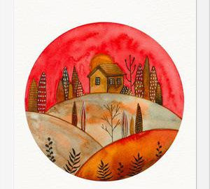 Cuadro Circular watercolor landscape