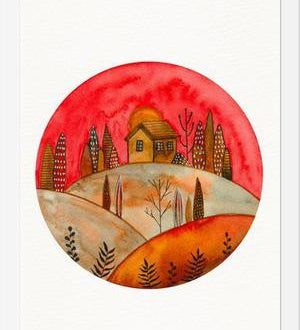 Cuadro Circular watercolor landscape
