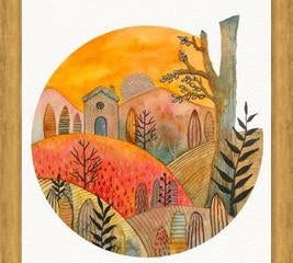 Cuadro Circular watercolor landscape 2
