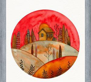 Cuadro Circular watercolor landscape