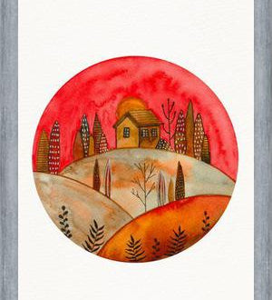 Cuadro Circular watercolor landscape