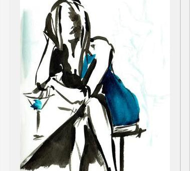 Cuadro mujer sentada de azul
