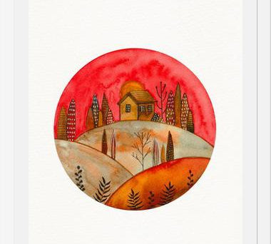 Cuadro Circular watercolor landscape