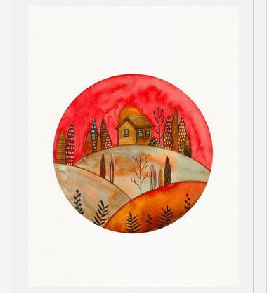 Cuadro Circular watercolor landscape