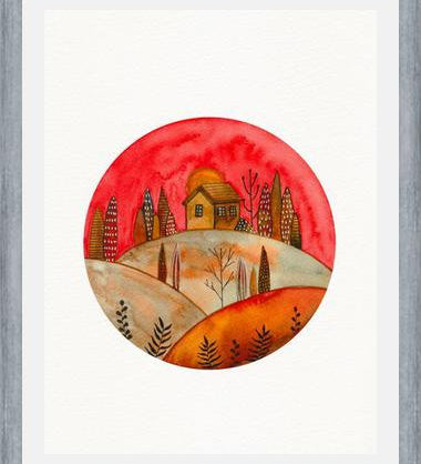 Cuadro Circular watercolor landscape