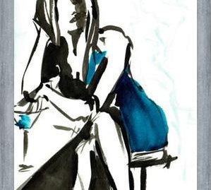 Cuadro mujer sentada de azul