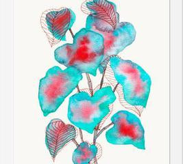 Cuadro Turquoise Pink Watercolor Plant